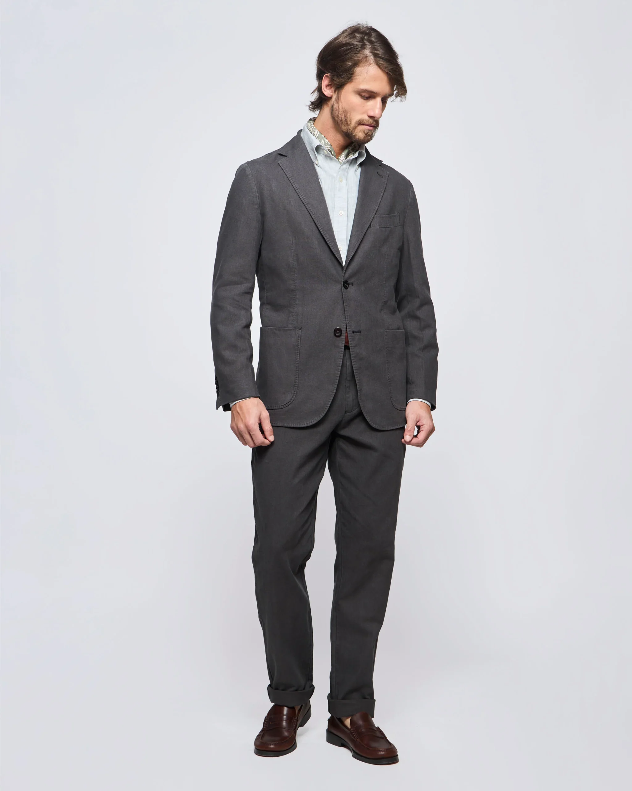 Chaqueta Lisa Sutton Dos Botones Dos Colas Medio Forro de Lino Algod贸n - Imagen 3