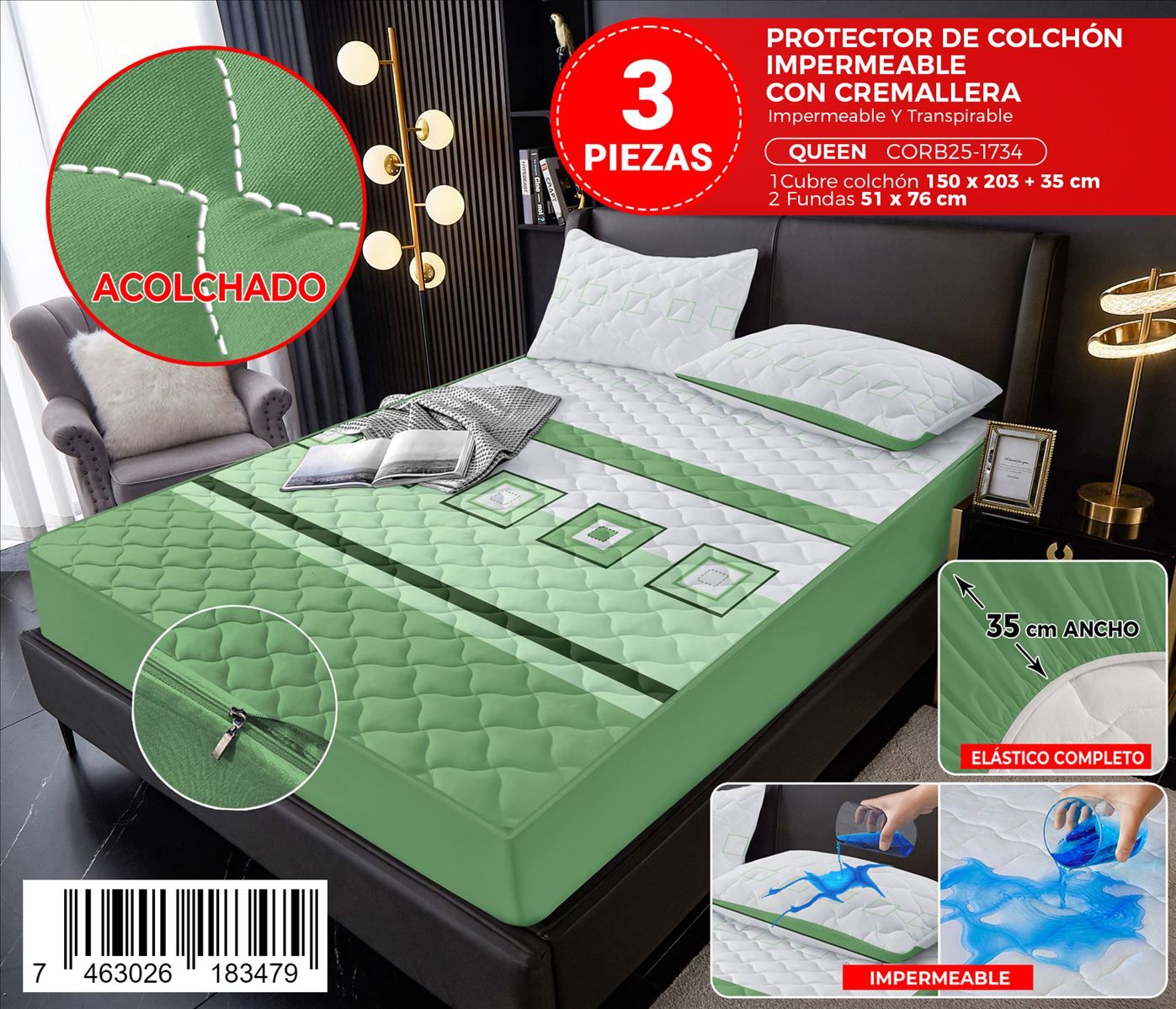 Protector de colchón estampado con zipper de 3 piezas Queen - Imagen 4