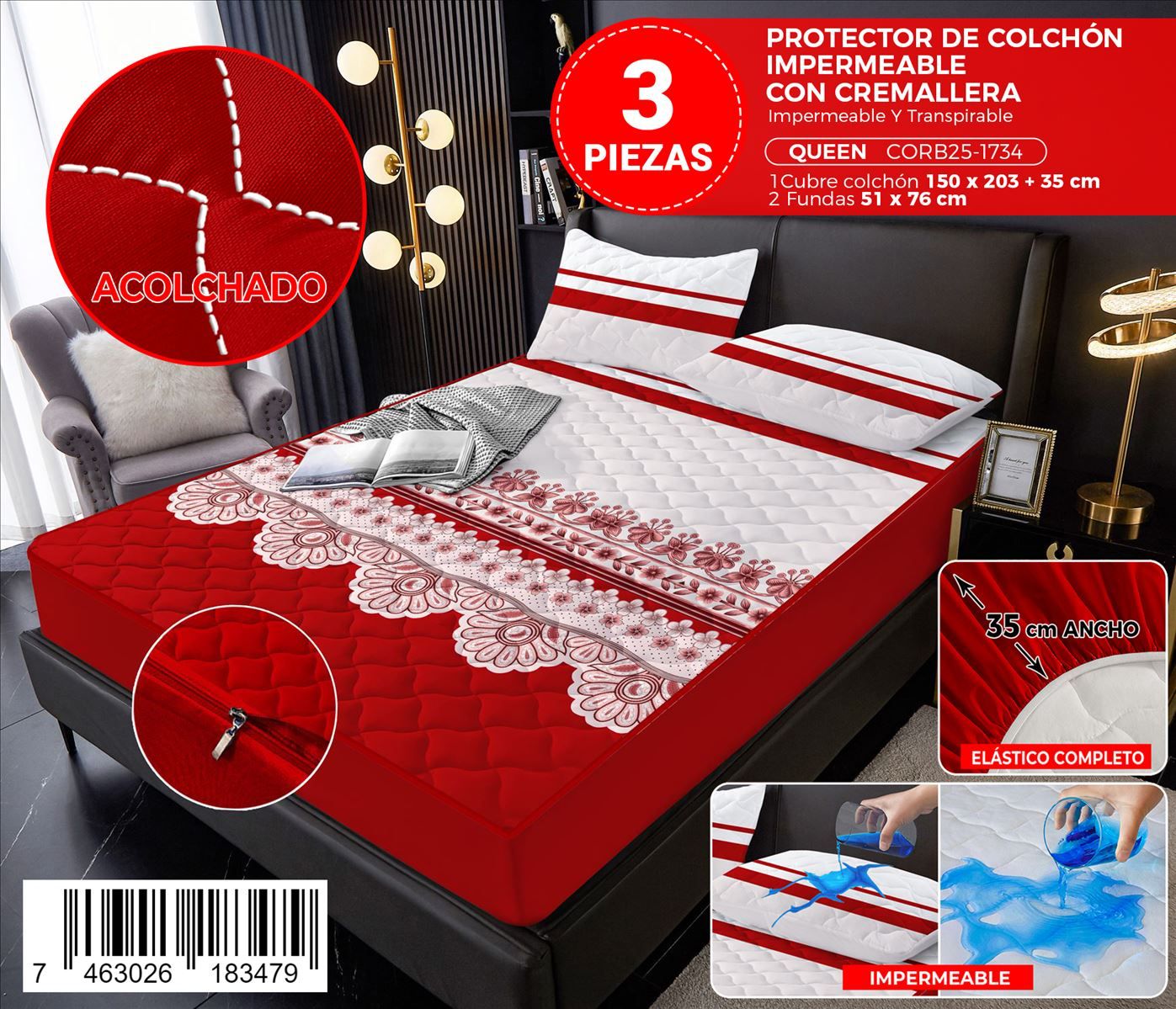 Protector de colchón estampado con zipper de 3 piezas Queen - Imagen 6