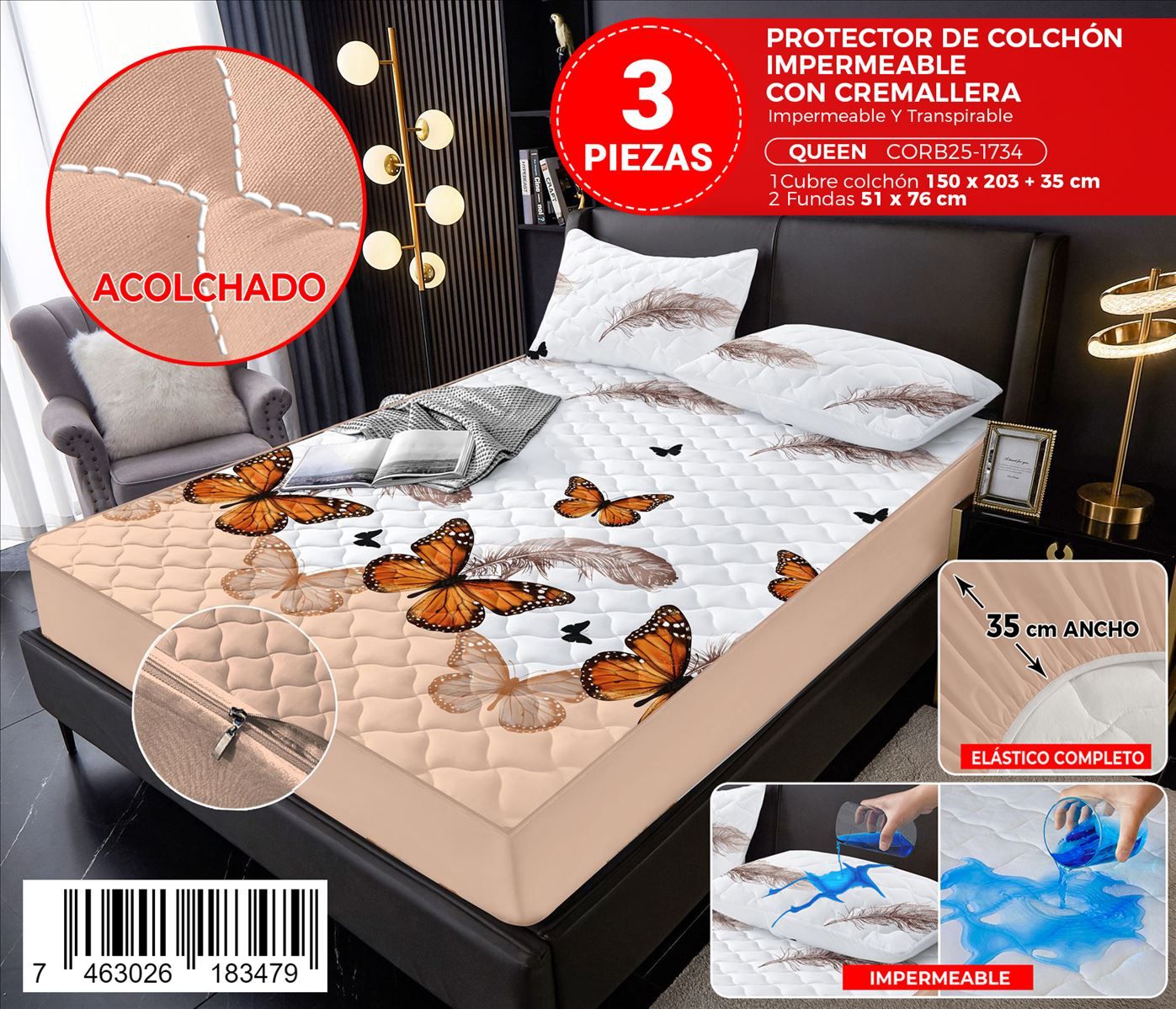 Protector de colchón estampado con zipper de 3 piezas Queen - Imagen 7