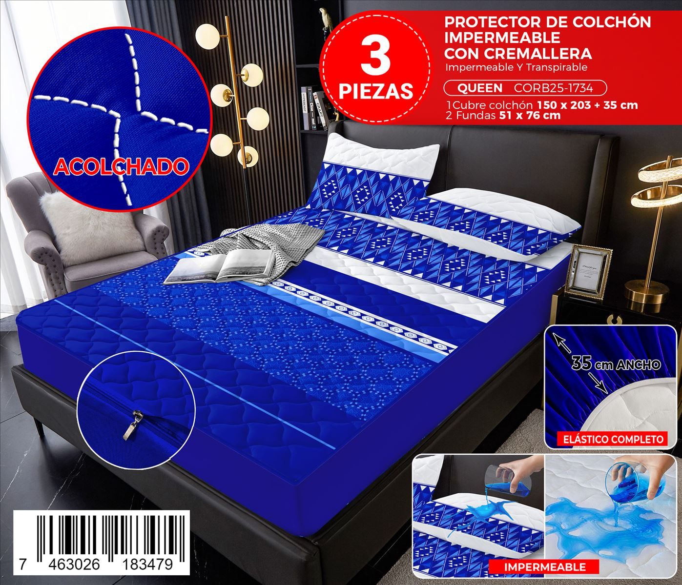 Protector de colchón estampado con zipper de 3 piezas Queen - Imagen 8