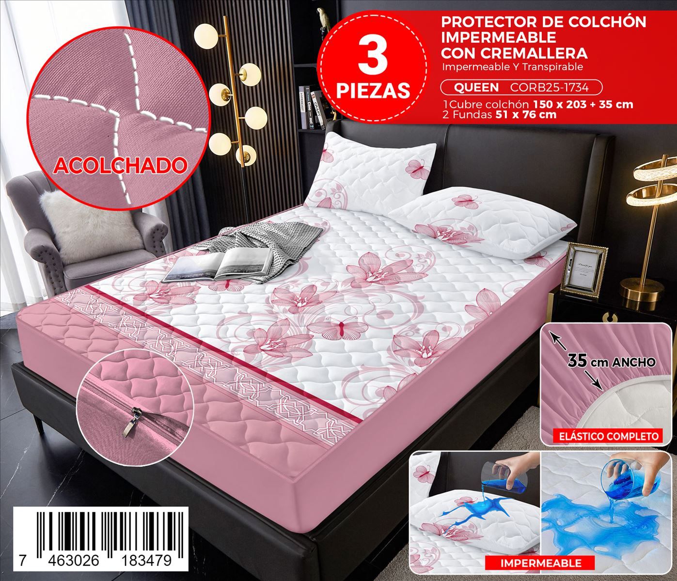 Protector de colchón estampado con zipper de 3 piezas Queen - Imagen 9