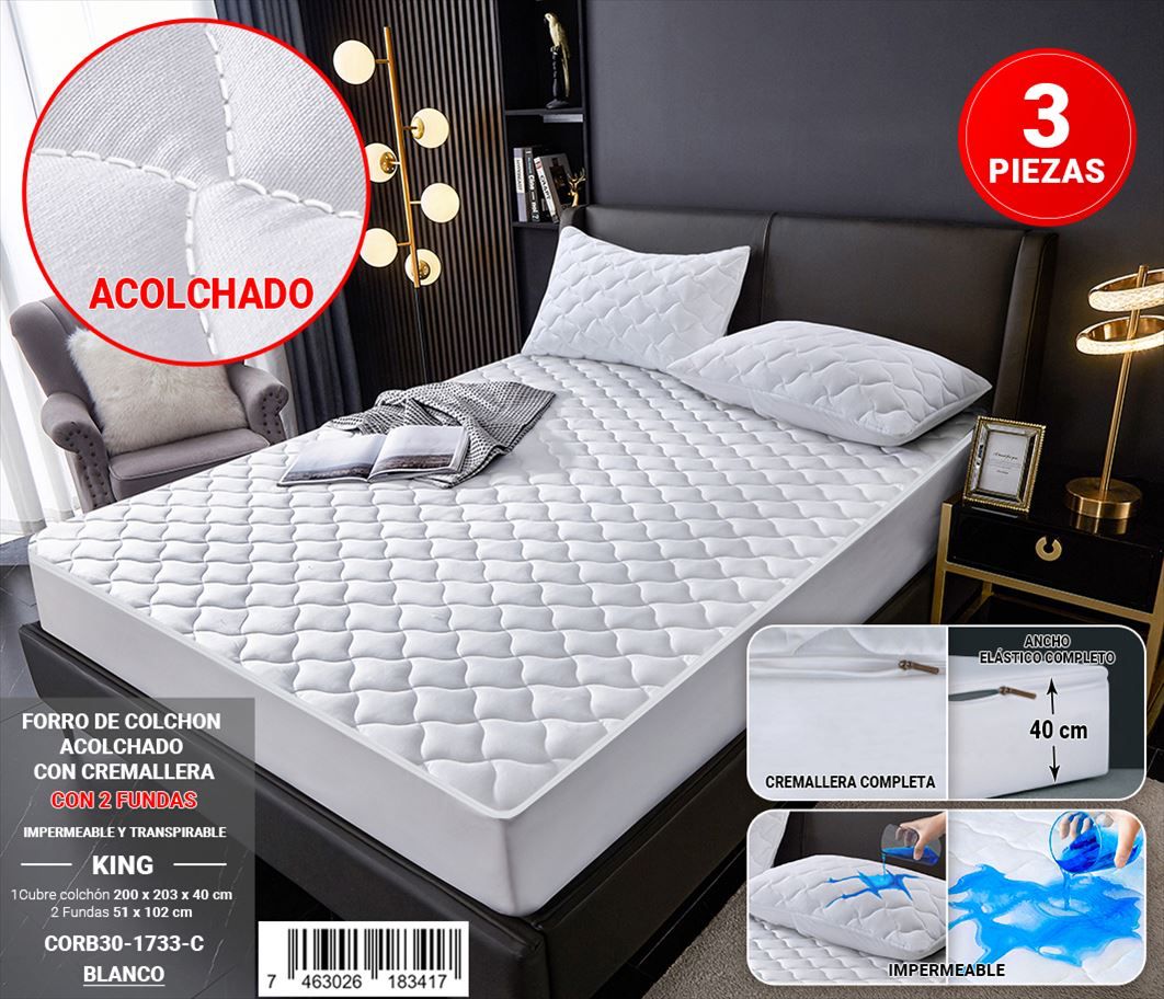 Protector de colchón con zipper de 3 piezas King