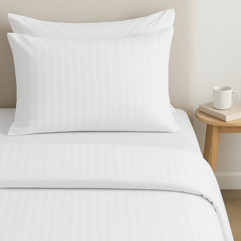 Juego de Sábanas completo Microfibra Blanco - Liso x Raya