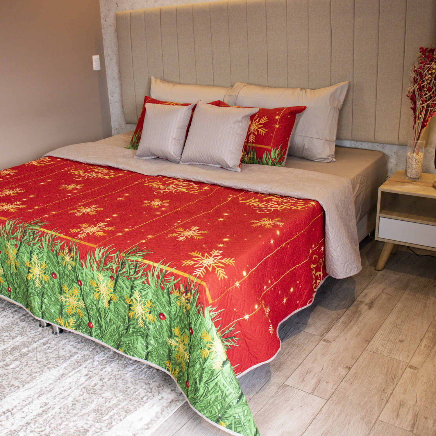 Sobrecama Deko Navidad Rojo 5 Piezas Doble Faz - Imagen 3