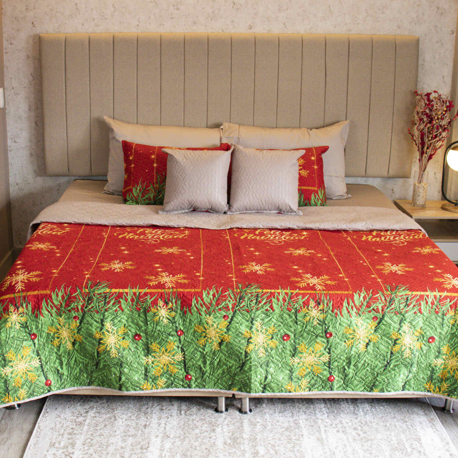 Sobrecama Deko Navidad Rojo 5 Piezas Doble Faz