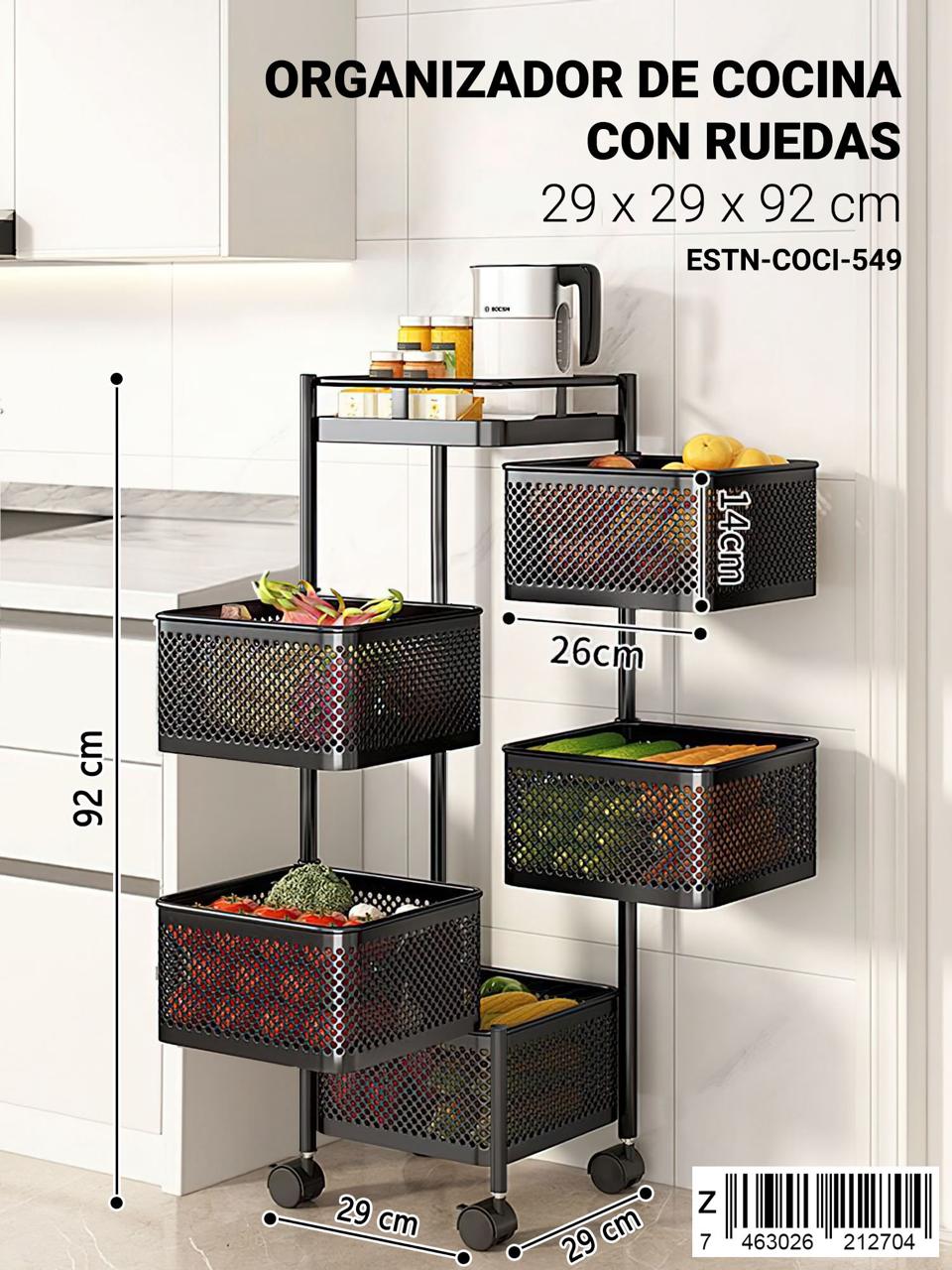 Organizador de cocina de 5 niveles con ruedas