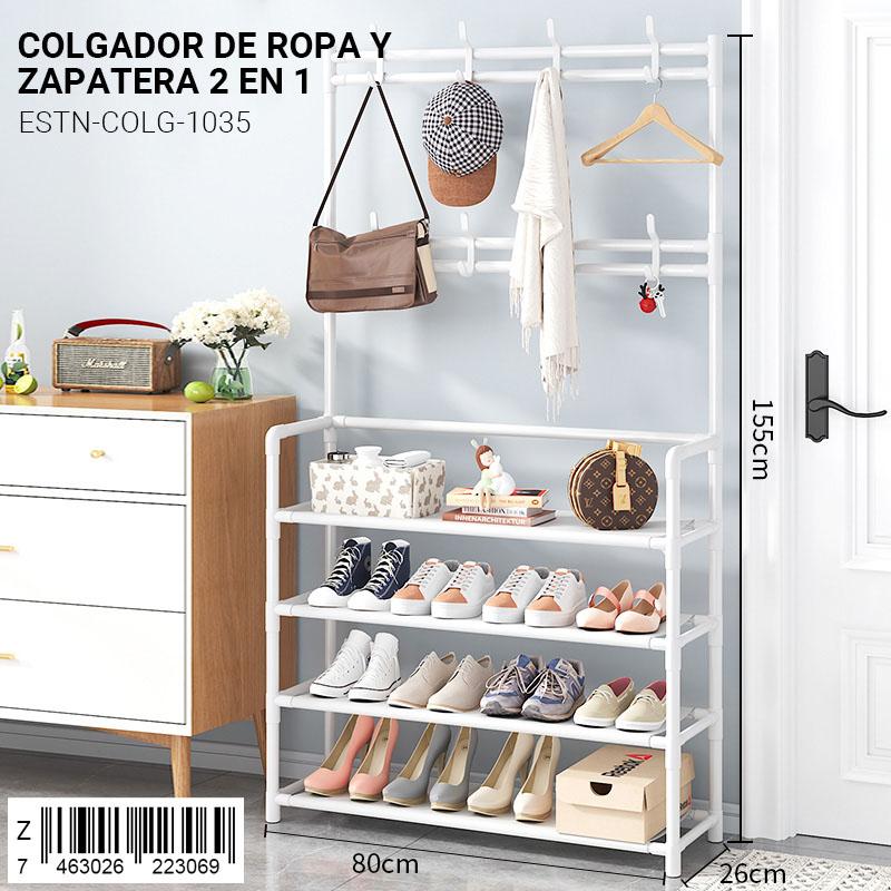 Colgador de ropa y zapatera 2 en 1