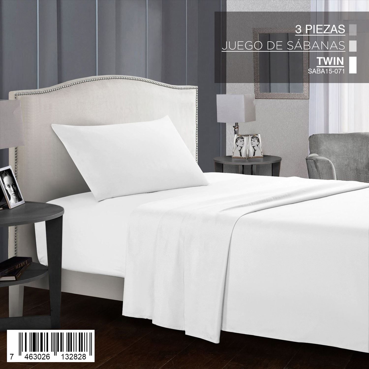 Juego de sábanas blancas de 3 piezas para cama Twin Size