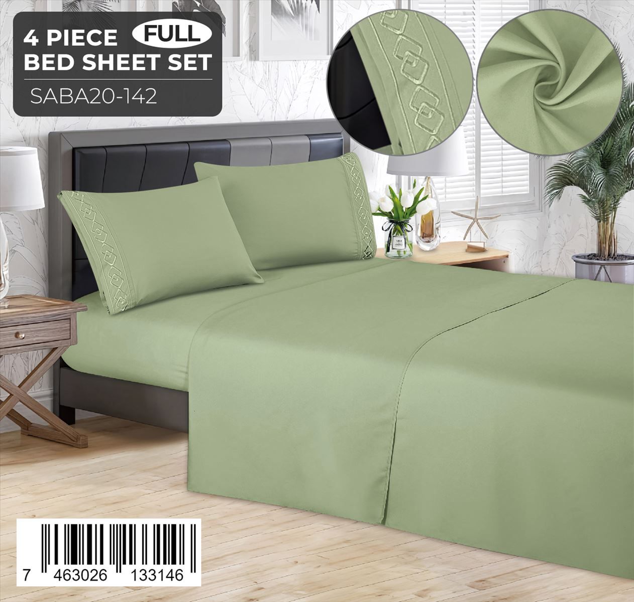 Juego de sábanas lisas de 4 piezas Full Size con detalle bordado