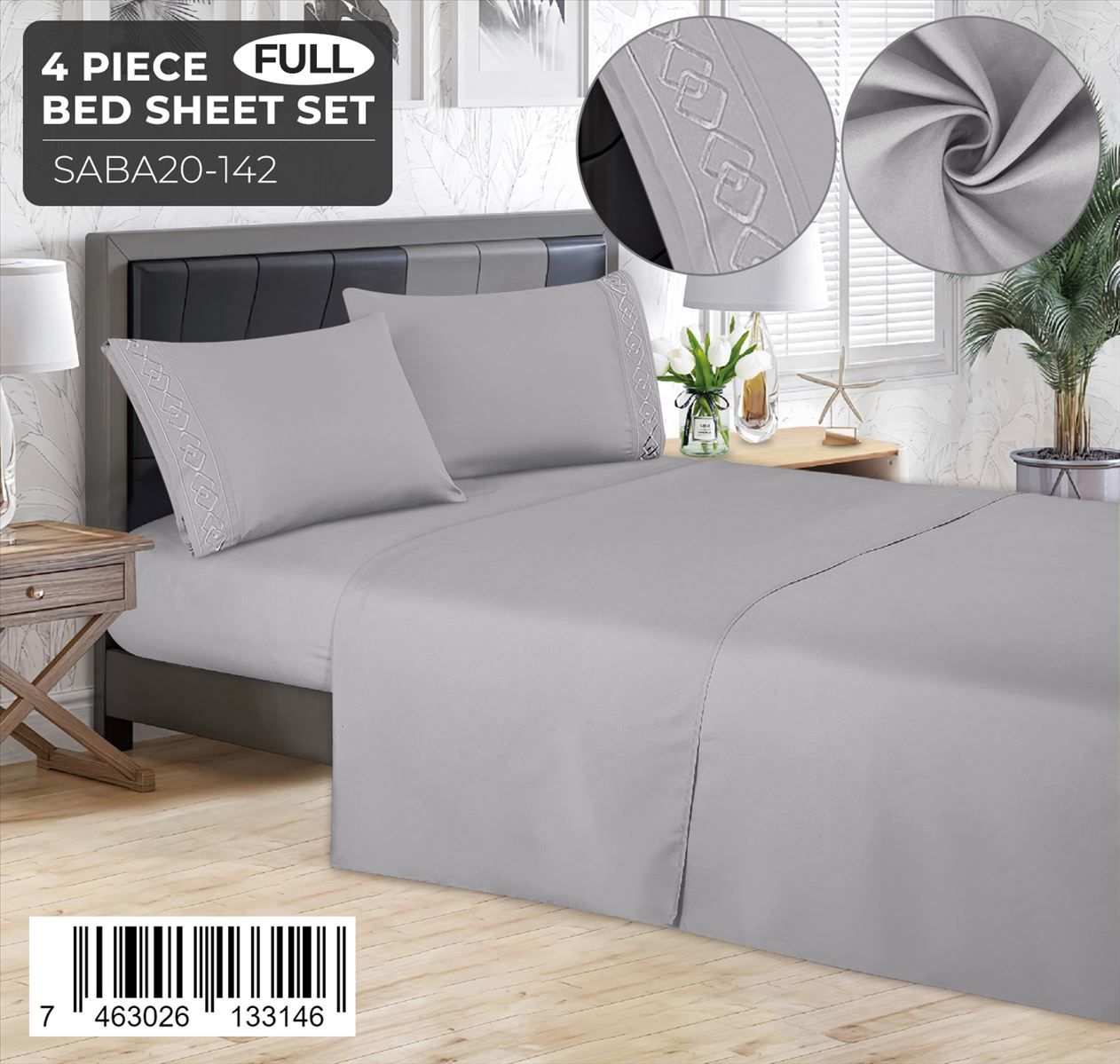 Juego de sábanas lisas de 4 piezas Full Size con detalle bordado - Imagen 4