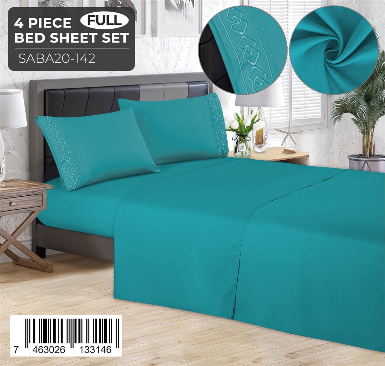 Juego de sábanas lisas de 4 piezas Full Size con detalle bordado - Imagen 5