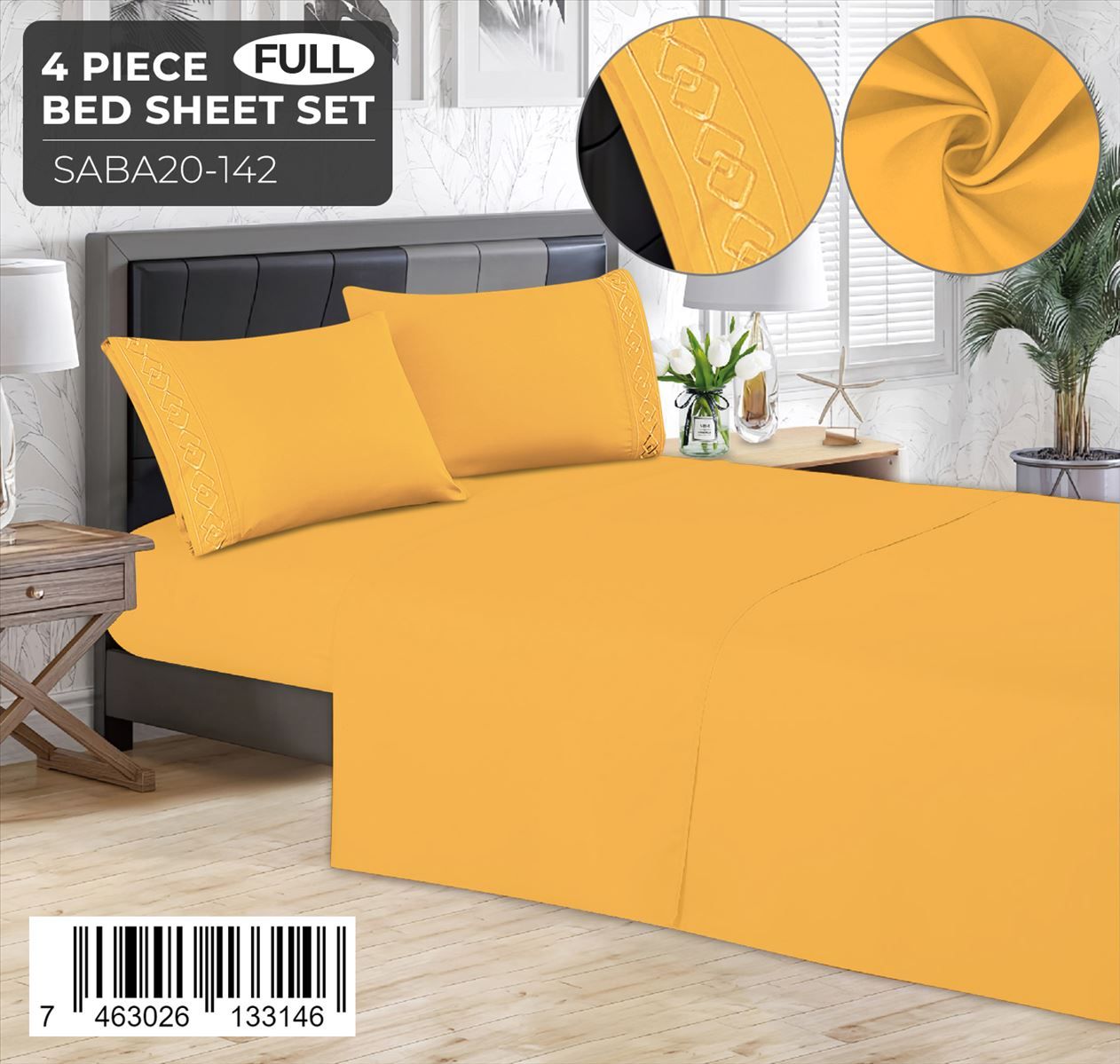 Juego de sábanas lisas de 4 piezas Full Size con detalle bordado - Imagen 6