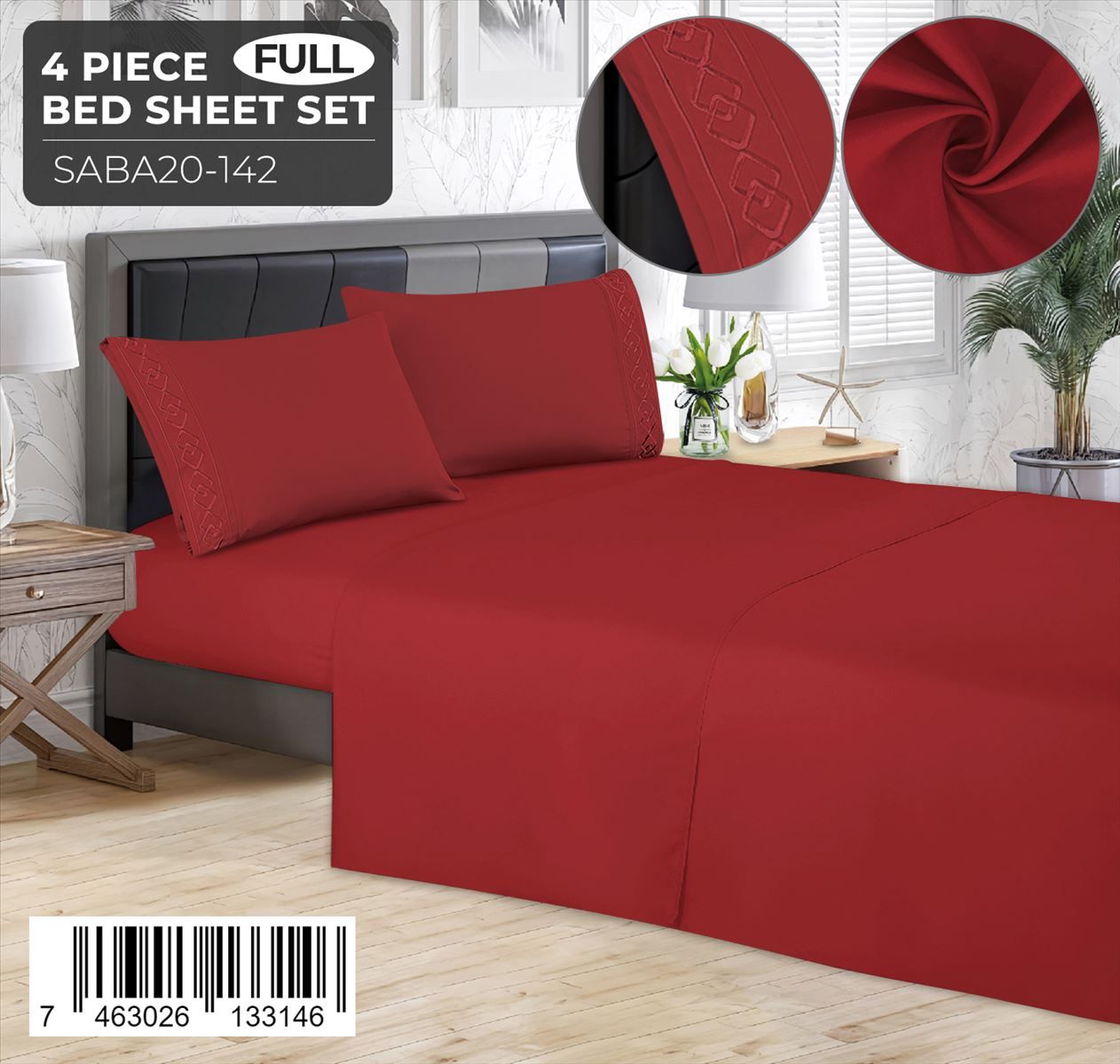 Juego de sábanas lisas de 4 piezas Full Size con detalle bordado - Imagen 8