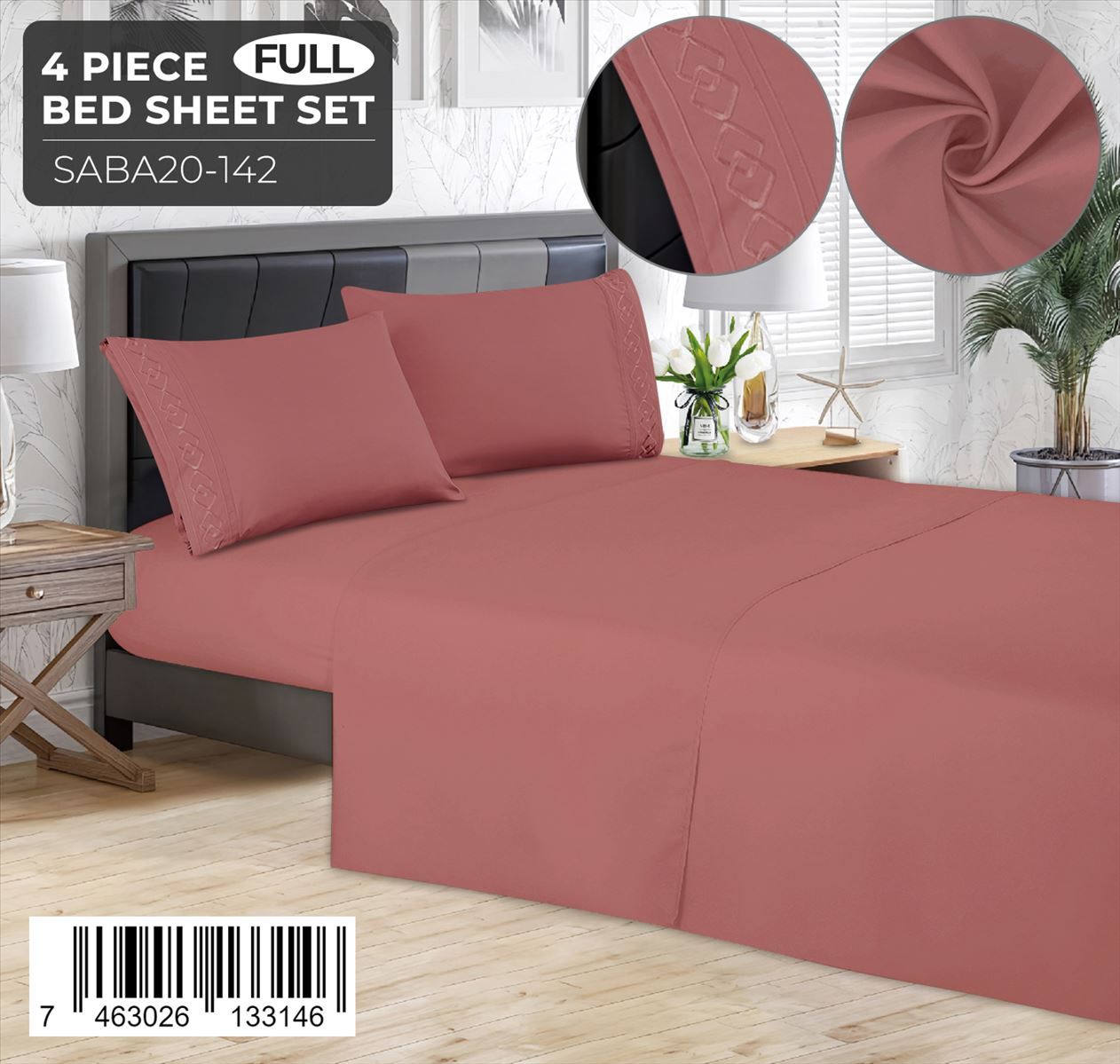 Juego de sábanas lisas de 4 piezas Full Size con detalle bordado - Imagen 2