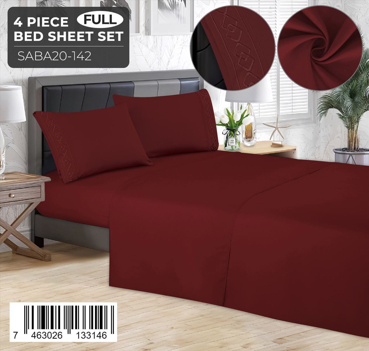 Juego de sábanas lisas de 4 piezas Full Size con detalle bordado - Imagen 3