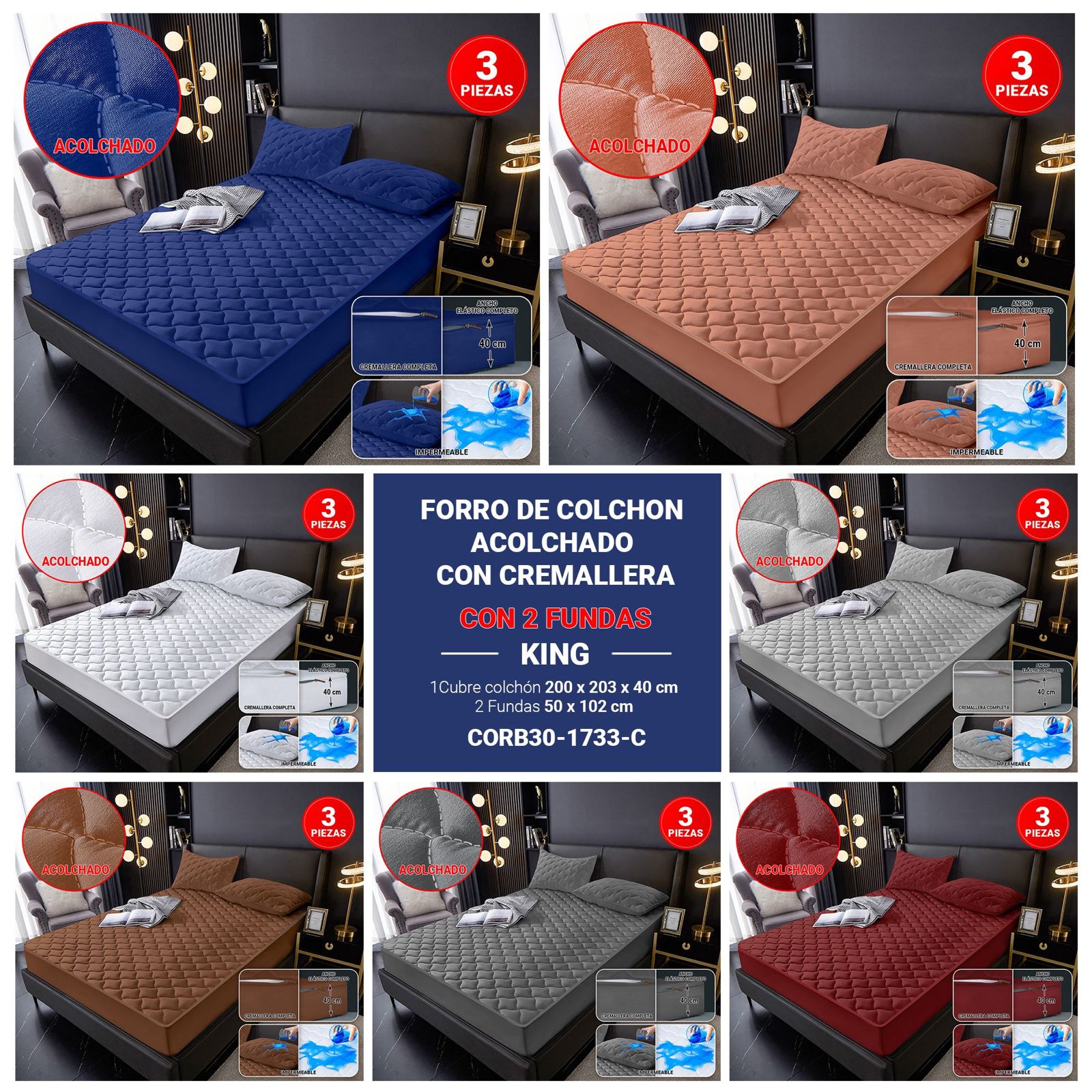 Protector de colchón con zipper de 3 piezas King - Imagen 8