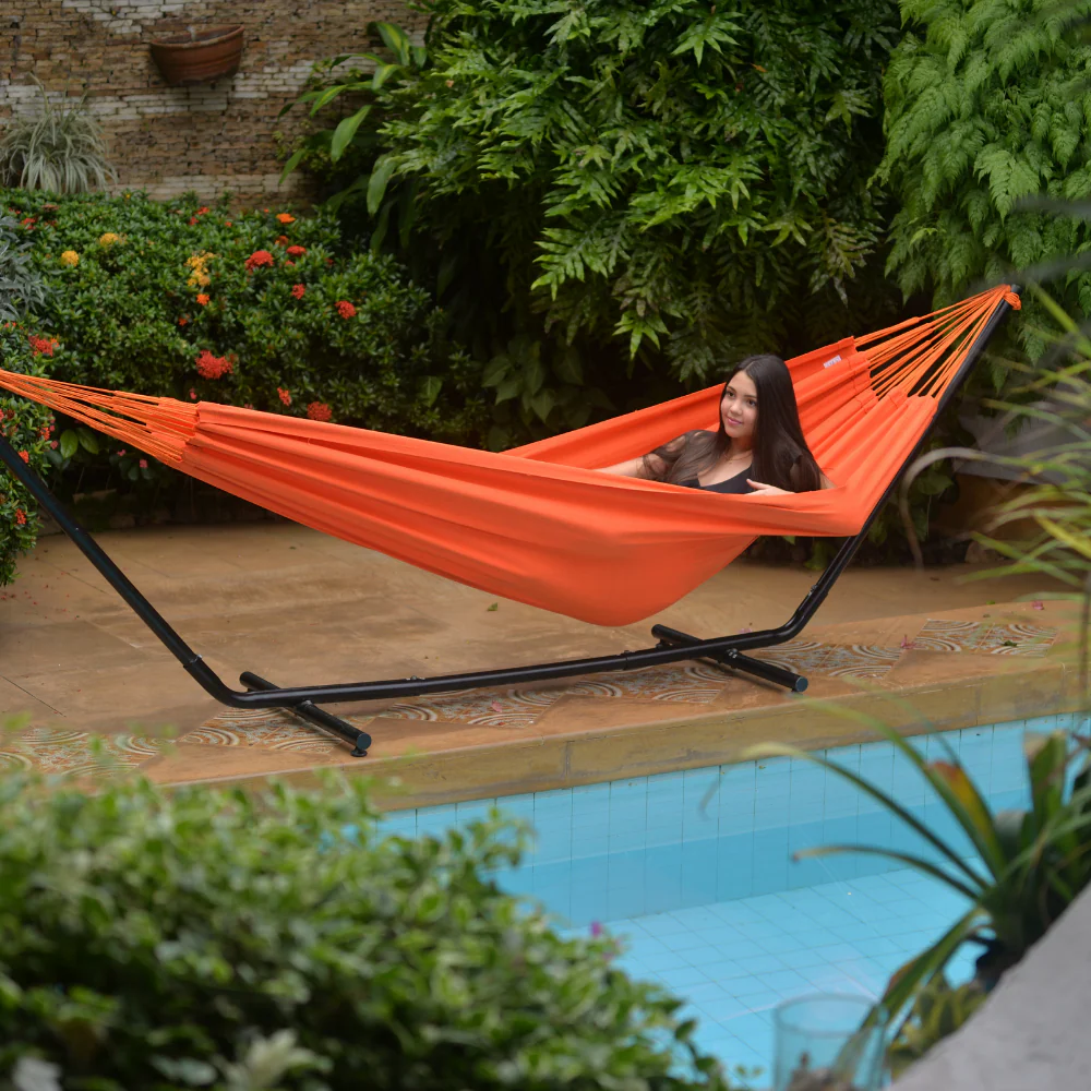 Hamaca Típica Colombiana Monocolor Anaranjada. - Imagen 2