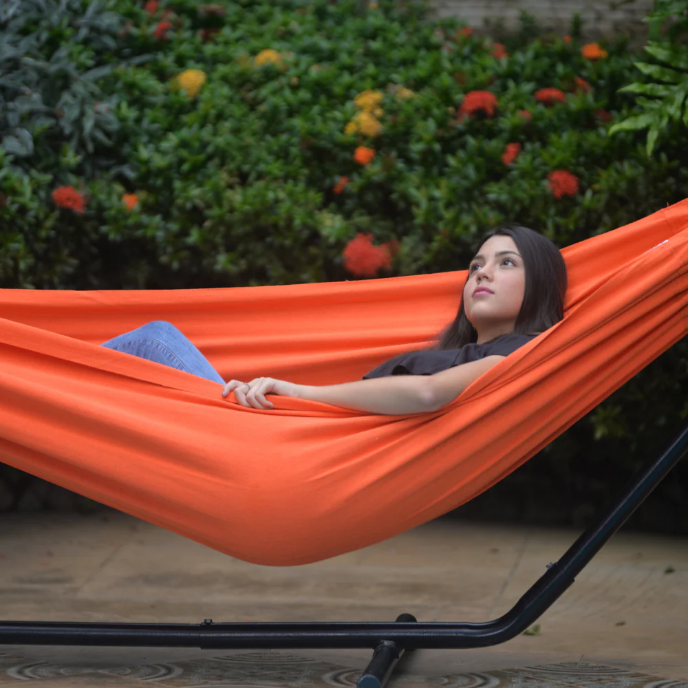 Hamaca Típica Colombiana Monocolor Anaranjada. - Imagen 3