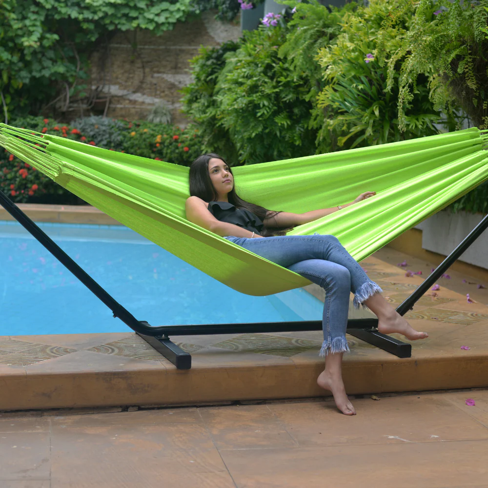 Hamaca Típica Colombiana Monocolor Azul. - Imagen 5