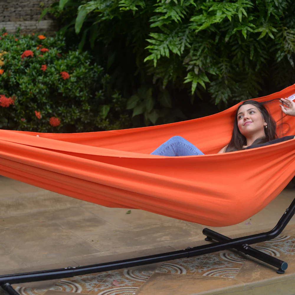 Hamaca Típica Colombiana Monocolor Anaranjada. - Imagen 5