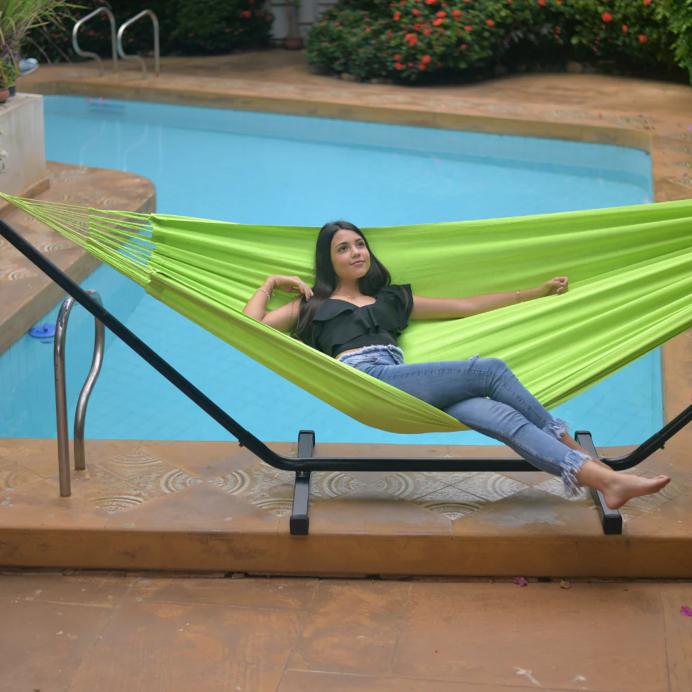 Hamaca Típica Colombiana Monocolor Anaranjada. - Imagen 7